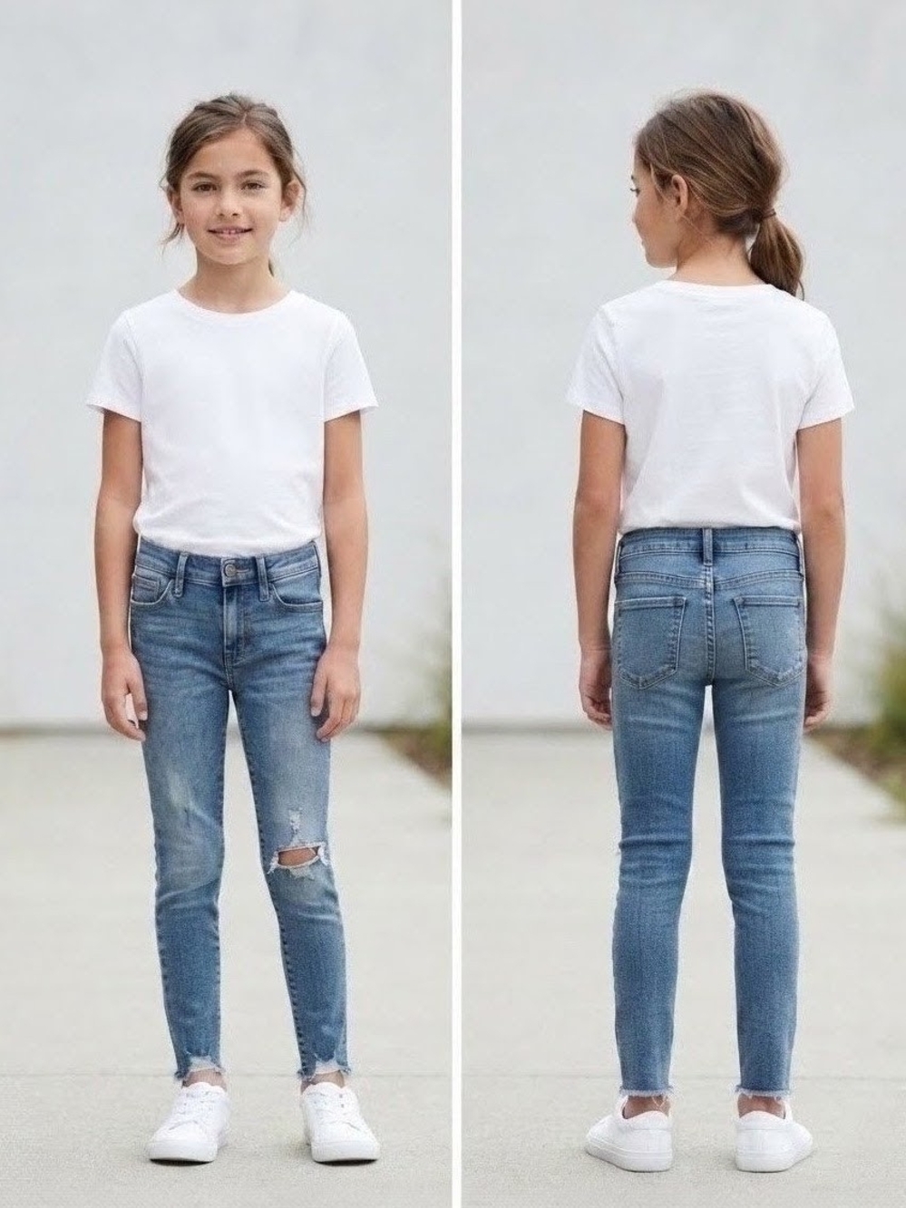 Girls Light Blue Skinny Ripped Jeans Casual Stretch Denim Adjustable Waist -Sz 8